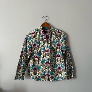 Talbots Floral Button-Down Shirt in Teal, Purple and Olive